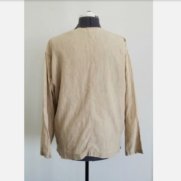 J Jill 100% Linen Pocket Blouse Sz LP Petite Large Beige Overshirt - Picture 4 of 5